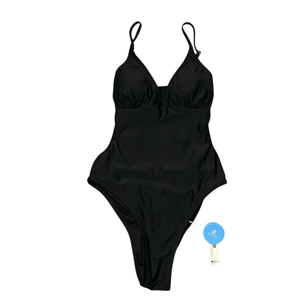 CUPSHE One Piece V Neck Swimsuit Criss Cross Adjustable Strap‎ NWT Medium Black